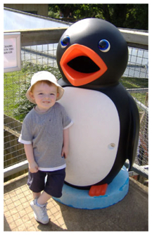 Jamie with big penguin